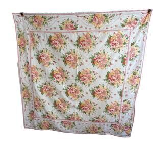 April Cornell Floral Cotton Square Tablecloth 52" x 53" White Pink Red Cottage